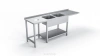 Stół nierdzewny ze zlewem 2-komorowym, otworem i miejscem na zmywarkę 210 - 280 cm