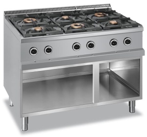 Kuchnia gazowa na podstawie z trzech stron zamkniętej linia 700 6-palnikowa