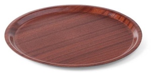 Taca antypoślizgowa drewniana- okrągła, z niskim rantem śr. 380 mm | Hendi 507865