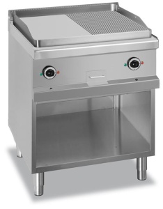 Płyta grillowa na podstawie z trzech stron zamknietej - elektryczna, 1/2 gładka, 1/2 ryflowana, chromowana, gładka linia 700 Hendi MG7EFTA777LRC