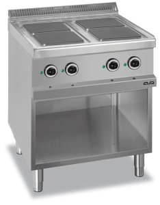 Kuchnia elektryczna 4-płytowa na podstawie z trzech stron zamkniętej, z kwadratowymi płytami linia 700 Hendi MG7E4A77Q