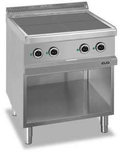 Kuchnia elektryczna 4-płytowa na podstawie z trzech stron zamkniętej, z kwadratowymi, wpuszczonymi płytami Hendi MG7E4AP77Q