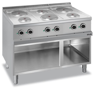 Kuchnia elektryczna 6-płytowa na podstawie z trzech stron zamkniętej linia 700 Hendi MG7E6A77