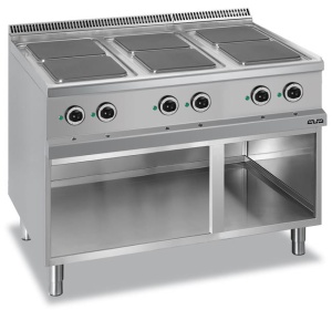 Kuchnia elektryczna 6-płytowa na podstawie z trzech stron zamkniętej, z kwadratowymi płytami linia 700 Hendi MG7E6A77Q