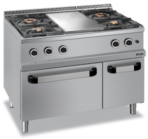 Kuchniea gazowa z płytą grzejną i piekarnikiem gazowym GN 2/1 Hendi MG7G4SMFA77