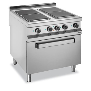 Kuchnia elektryczna z piekarnikiem elektrycznym GN2/1 4-płytowa, z kwadratowymi płytami, linia 900 Hendi E4F8