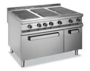 Kuchnia elektryczna z piekarnikiem elektrycznym GN2/1 4-płytowa, z kwadratowymi płytami, linia 900 Hendi E6FA8