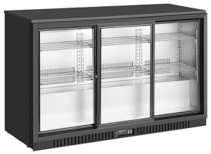 Barowa szafa chłodnicza, chłodziarka podblatowa 325 litrów, drzwi przesuwne, czarna RQ-330SC