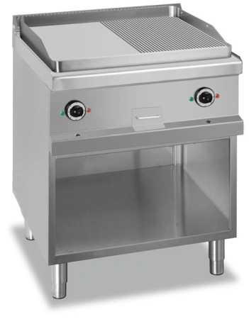 Płyta grillowa na podstawie z trzech stron zamkniętej - elektryczna, 1/2 gładka +1/2 ryflowana, linia 700