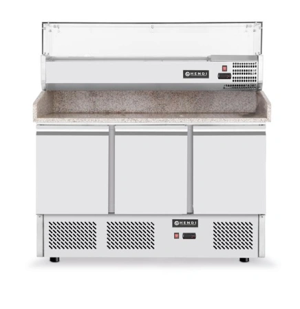 Stół chłodniczy do pizzy 3-drzwiowy z nadstawą i blatem roboczym | Hendi 232033