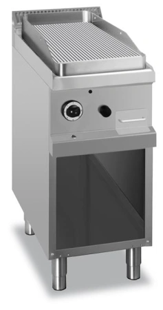 Płyta grillowa na podstawie z trzech stron zamkniętej - gazowa, ryflowana, linia 700
