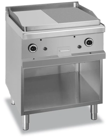 Płyta grillowa na podstawie z trzech stron zamknietej - gazowa, 1/2 gładka + 1/2 ryflowana, chromowana linia 700 Hendi MG7GFTA777LRC