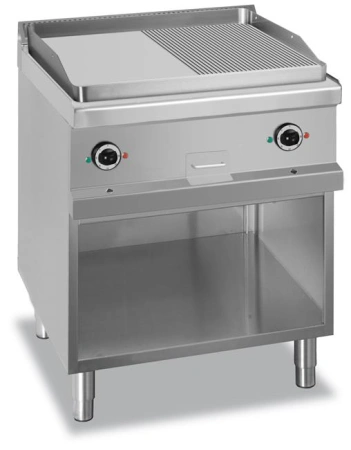 Płyta grillowa na podstawie z trzech stron zamknietej - elektryczna, 1/2 gładka, 1/2 ryflowana, chromowana, gładka linia 700 Hendi MG7EFTA777LRC