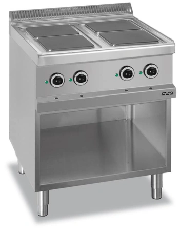 Kuchnia elektryczna 4-płytowa na podstawie z trzech stron zamkniętej, z kwadratowymi płytami linia 700 Hendi MG7E4A77Q