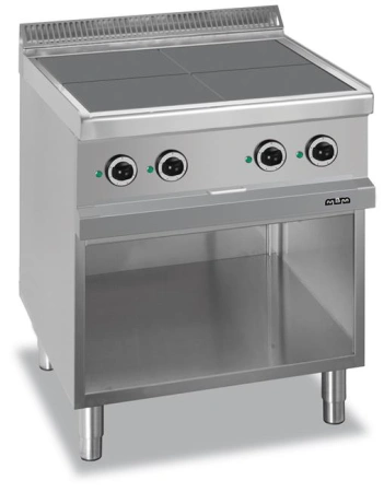 Kuchnia elektryczna 4-płytowa na podstawie z trzech stron zamkniętej, z kwadratowymi, wpuszczonymi płytami Hendi MG7E4AP77Q