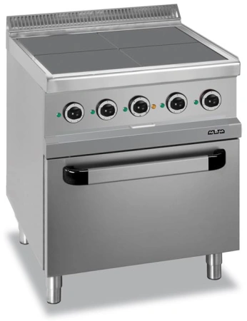 Kuchnia elektryczna 4-płytowa z piekarnikiem elektrycznym, wentylowanym GN 1/1, z kwadratowymi, wpuszczonymi płytami linia 700 Hendi MG7E4FVP77Q