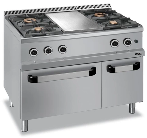 Kuchniea gazowa z płytą grzejną i piekarnikiem gazowym GN 2/1 Hendi MG7G4SMFA77