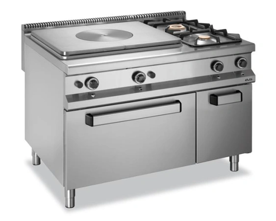 Płyta grzewcza gazowa z dodatkowymi 2 palnikami, z piekarnikiem gazowym GN 2/1 oraz dodatkową szafką, linia 900 Hendi GT2SDF8