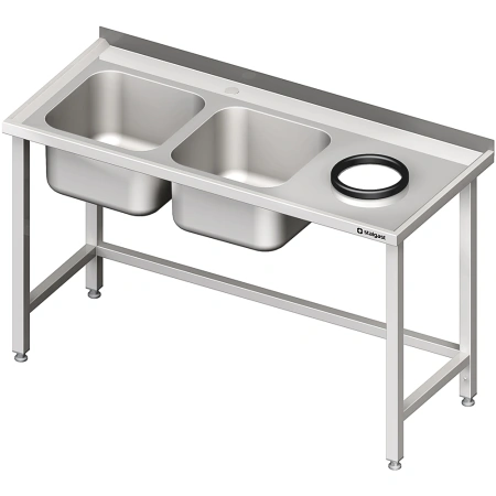 Stół przyścienny ze zlewem bez półki z otworem 1500x600x850 mm, 2-komory po lewej spawany