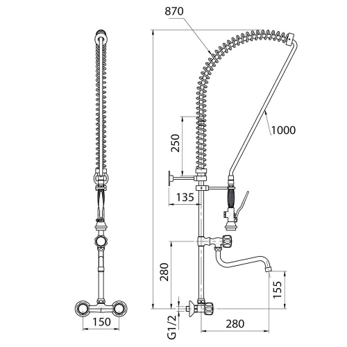 Napełniacz z wylewką dwuotworowy montowany do ściany