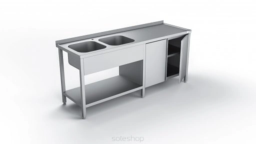 Stół ze zlewem 2-komorowym i szafką - 180-220 cm