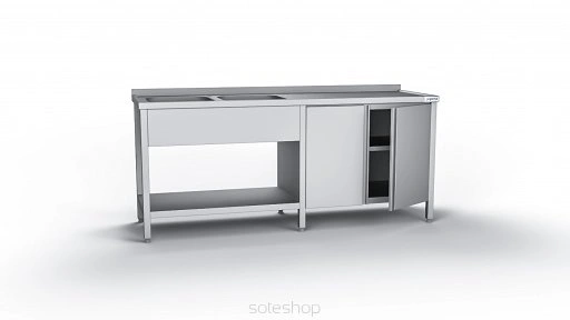 Stół ze zlewem 2-komorowym i szafką - 180-220 cm