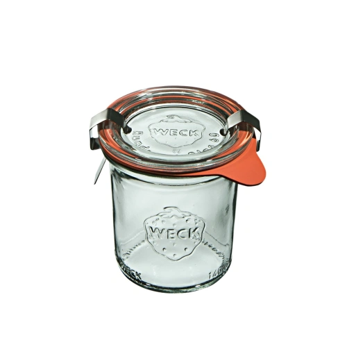 Słoik MINI-STURZ 140 ml z pokrywą, uszczelką i 2 zapinkami - op. 12 szt - WECK Słoik MINI-STURZ 140 ml z pokrywą, uszczelką i 2 zapinkami - op. 12 szt - WECK