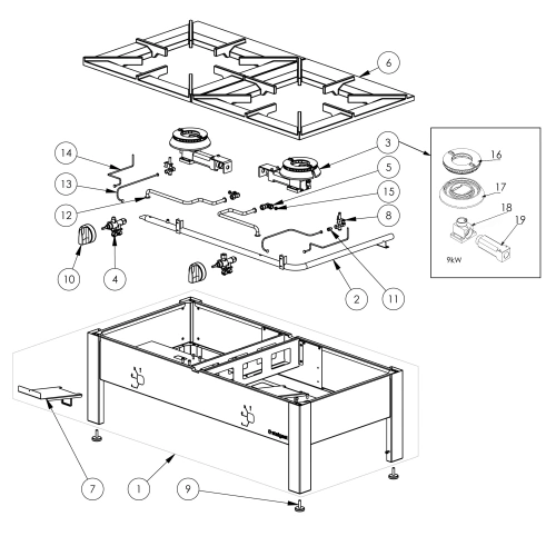 Taboret gazowy podwójny 2x9 kW - G20 (GZ50)