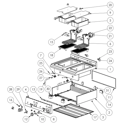Frytownica elektryczna, nastawna, V 2x10 l, 18 kW
