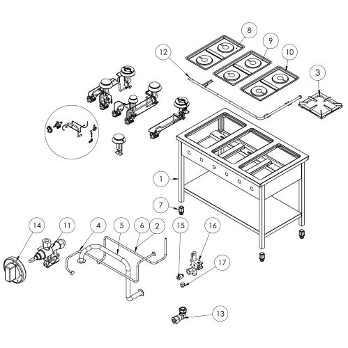 Kuchnia gazowa wolnostojąca 900 - 4 palnikowa z półką 24,5kW - G30 (propan-butan)