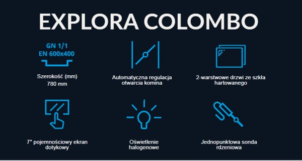 Piec konwekcyjno-parowy Explora Colombo 5xGN1/1 sonda system myjący 7,8kW Piec konwekcyjno-parowy Explora Colombo 5xGN1/1 sonda system myjący 7,8kW