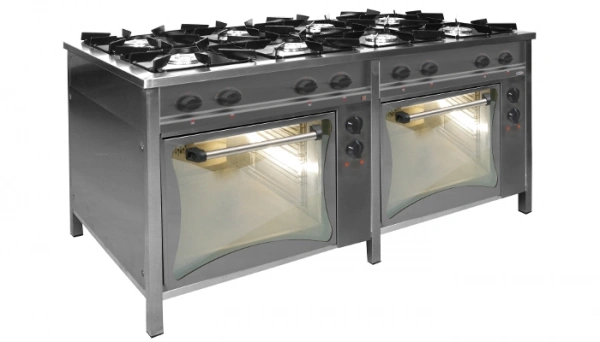 Trzon gastronomiczny ośmiopalnikowy gazowy z piekarnikami elektrycznymi