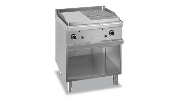  PŁYTA GRILLOWA NA PODSTAWIE Z TRZECH STRON ZAMKNIĘTEJ – GAZOWA 1/2 gładka + 1/2 ryflowana