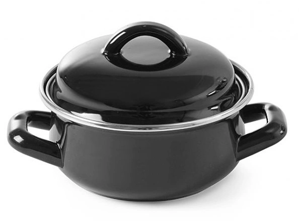 Garnek do zup i sosów z pokrywką czarny 0,8 l | Hendi 625705