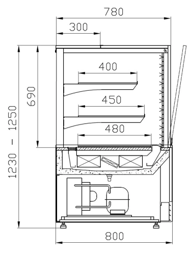 Witryna cukiernicza chłodnicza z prostą szybą H=1,25m | Cebea ELLADA WO