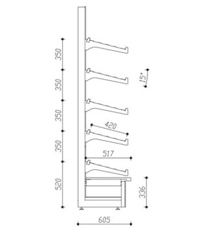 Regał piekarniczy/cukierniczy z półkami metalowymi skośnymi | PIONIER