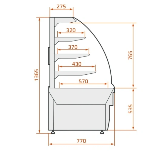 Witryna cukiernicza z giętą szybą, wąska | LCC CARINA 02