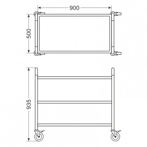 Wózek kelnerski 900 x 500 mm z trzema półkami