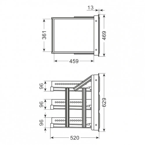 Szuflada potrójna o głębokości 520mm wysokość 629 mm stal nierdzewna | DF-AR11