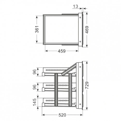 Szuflada potrójna o głębokości 458 mm wysokość 729 mm stal nierdzewna | DF-AR12