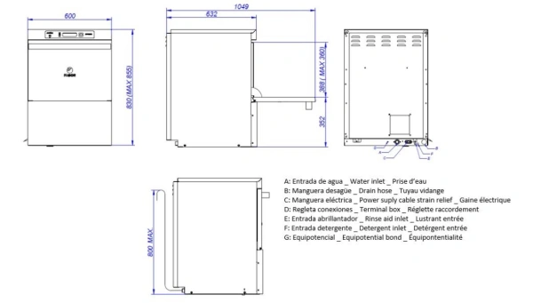 Zmywarka podblatowa sterowana mechanicznie | kosz 500x500 mm | 3,4 kW | 230 V | FAGOR CO-501