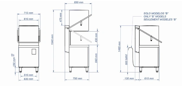 Zmywarka kapturowa sterowana elektronicznie | kosz 500x500 mm | 9,6 / 14,1 kW | 400 V | FAGOR COP-144
