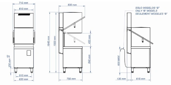 Zmywarka kapturowa sterowana elektronicznie | kosz 500x500 mm | 9,6 kW | 400 V | FAGOR CO-142