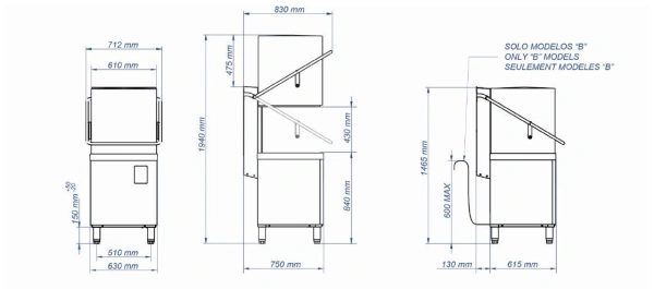 Zmywarka kapturowa sterowana elektronicznie | kosz 500x500 mm | 6,6/ 11,1 kW | 400 V | FAGOR CO-110