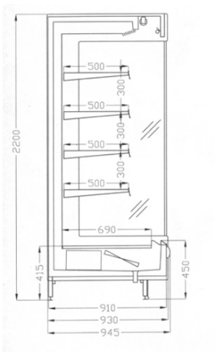 Otwarty regał chłodniczy z przeszkolonymi bokami, głębokość 930 mm, wysokość 2,2m | COLD OXFORD R PS