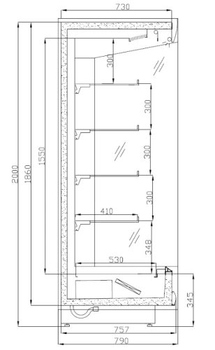 Otwarty regał chłodniczy z roletą nocną, głębokość 790 mm | COLD EVEREST R E