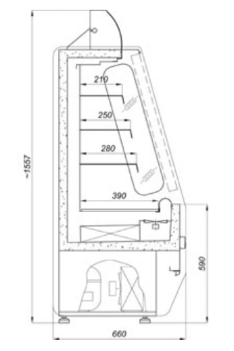 Otwarty regał chłodniczy ze pełnymi półkami, głębokość 660mm, wysokość 1,55m | COLD ALABAMA R NA
