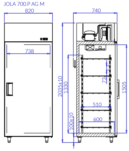 Pojedyncza szafa mroźnicza z pełnymi drzwiami, samodomykacz, 5 półek, ogrzewane ościeżnice | IGLOO JOLA P M, JOLA P AG M