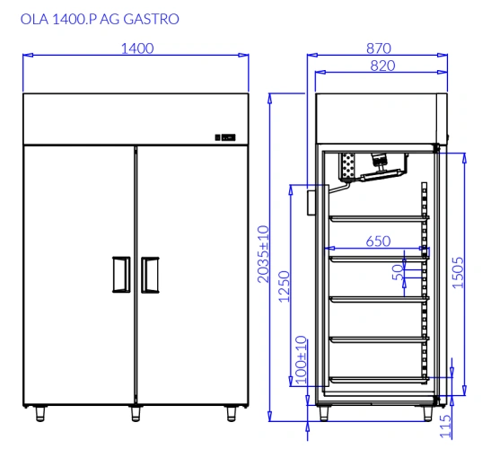 Szafa chłodnicza z wzmocnionymi półkami, drzwi pełne | IGLOO OLA P GASTRO