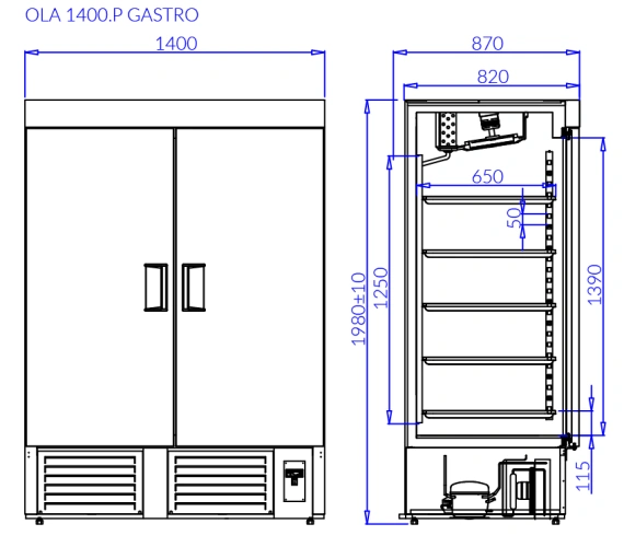 Szafa chłodnicza z wzmocnionymi półkami, drzwi pełne | IGLOO OLA P GASTRO